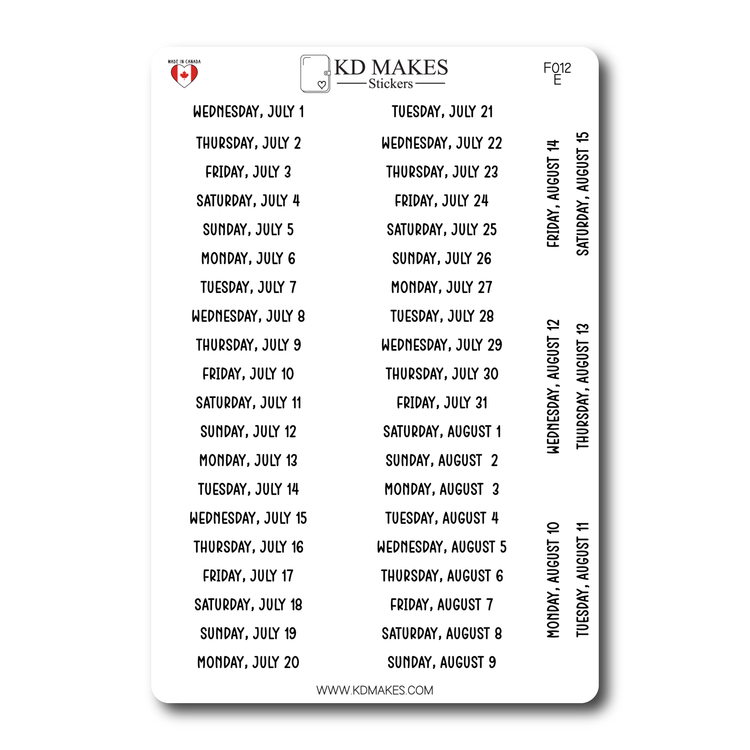 2026 Daily Date Strips | Calo Melow Script Planner Stickers (F012)