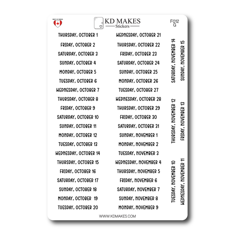 2026 Daily Date Strips | Calo Melow Script Planner Stickers (F012)