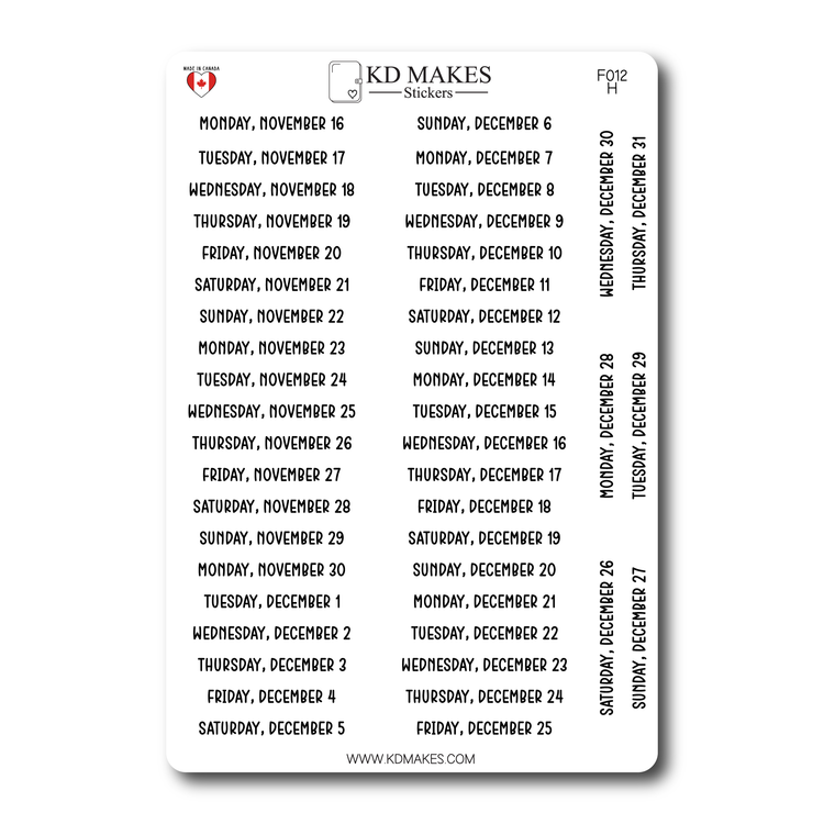 2026 Daily Date Strips | Calo Melow Script Planner Stickers (F012)