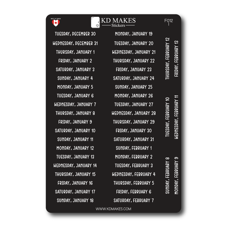 2026 Daily Date Strips | Calo Melow Script Planner Stickers (F012)