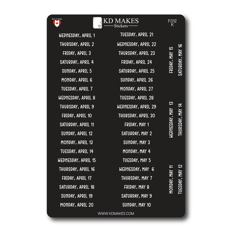 2026 Daily Date Strips | Calo Melow Script Planner Stickers (F012)