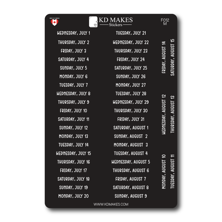 2026 Daily Date Strips | Calo Melow Script Planner Stickers (F012)