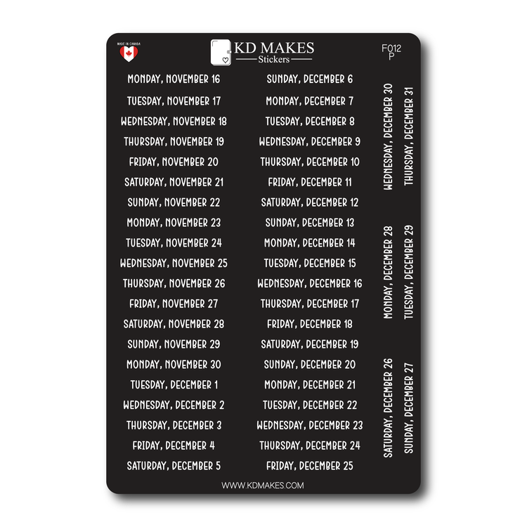 2026 Daily Date Strips | Calo Melow Script Planner Stickers (F012)