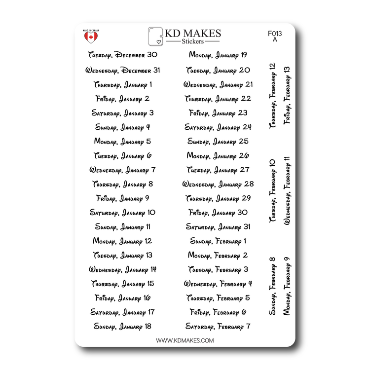 2026 Daily Date Strips | Childhood Script Planner Stickers (F013)