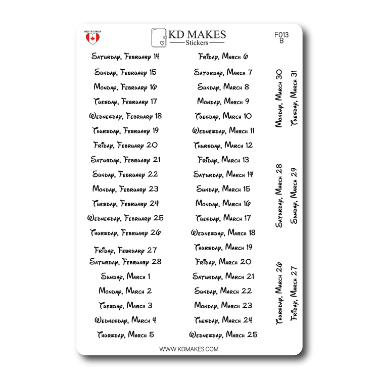 2026 Daily Date Strips | Childhood Script Planner Stickers (F013)