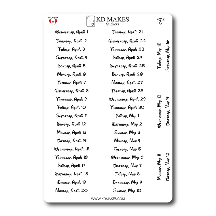 2026 Daily Date Strips | Childhood Script Planner Stickers (F013)