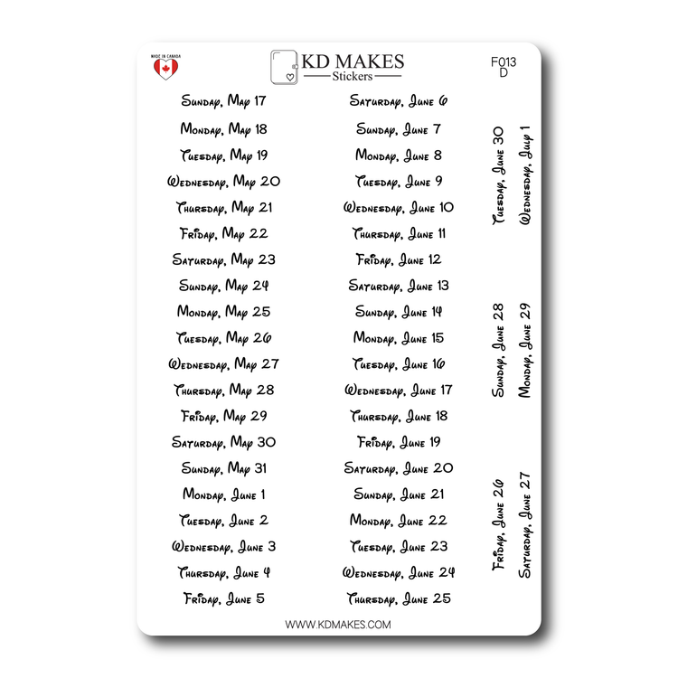 2026 Daily Date Strips | Childhood Script Planner Stickers (F013)