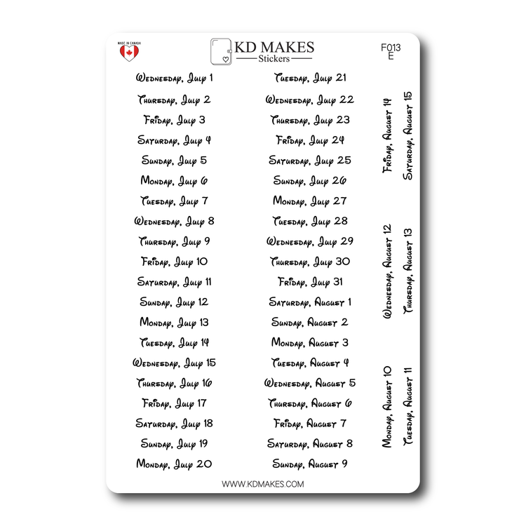 2026 Daily Date Strips | Childhood Script Planner Stickers (F013)