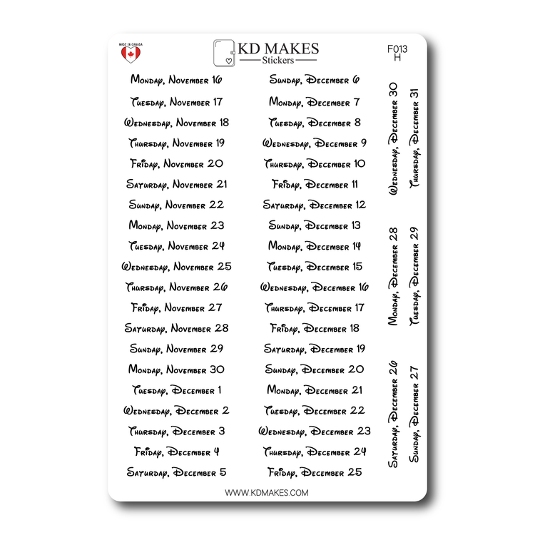 2026 Daily Date Strips | Childhood Script Planner Stickers (F013)