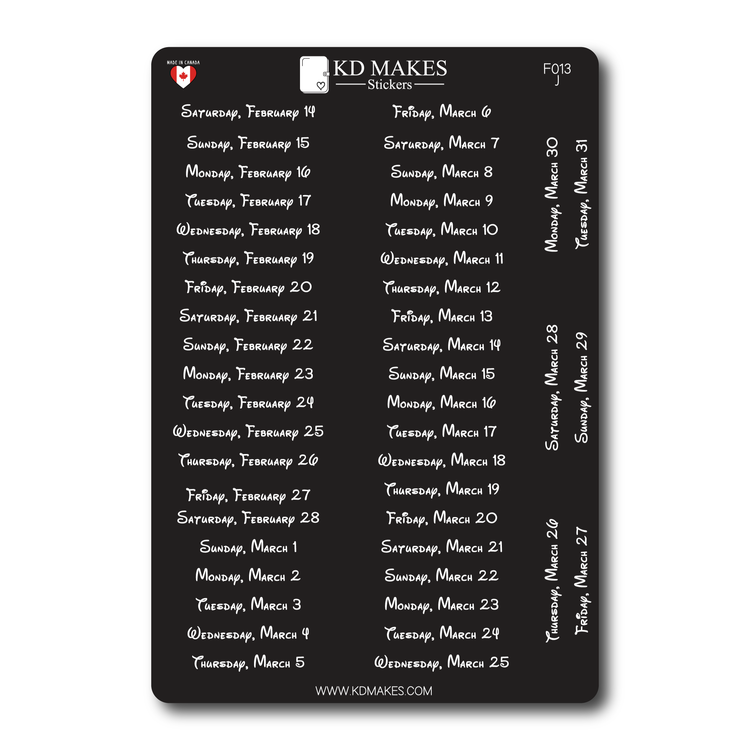 2026 Daily Date Strips | Typewriter Script Planner Stickers (F014)