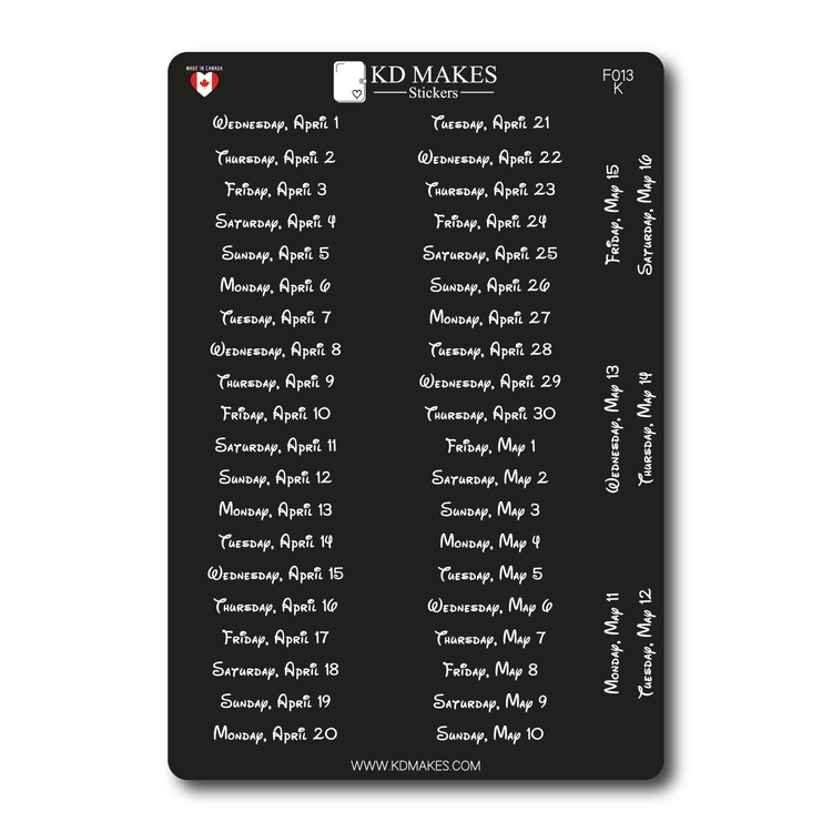 2026 Daily Date Strips | Typewriter Script Planner Stickers (F014)