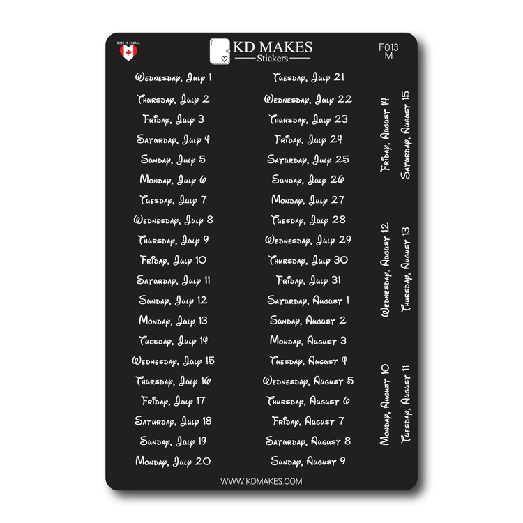 2026 Daily Date Strips | Typewriter Script Planner Stickers (F014)