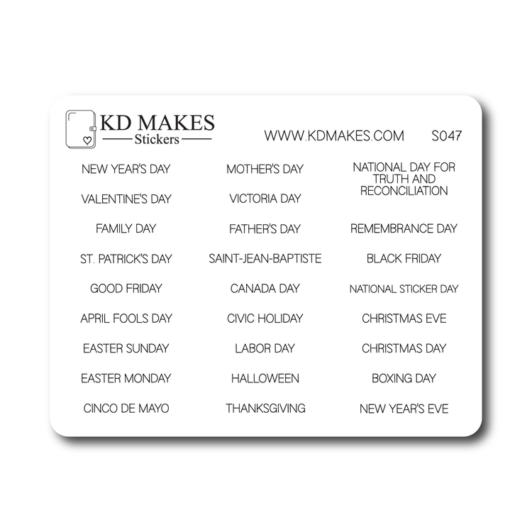 Canadian Holidays | Script Planner Stickers (S047)