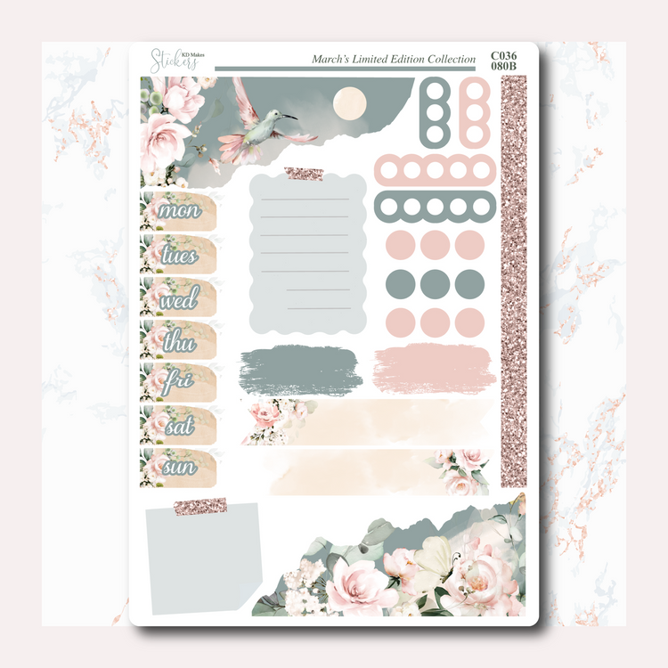 C036 | HUMMING BIRD & WATERCOLOUR FLOWERS | JOURNALING KIT WITH DATE COVERS